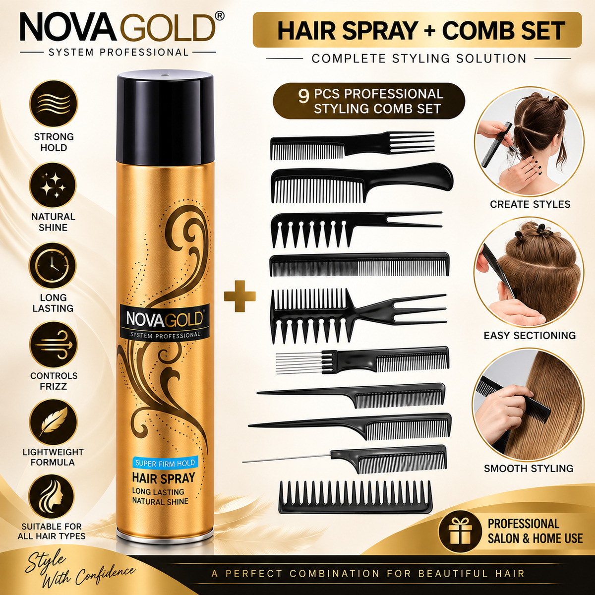 NOVA GOLD 400ML HAIR SPRAY WITH 10PC COMB SET