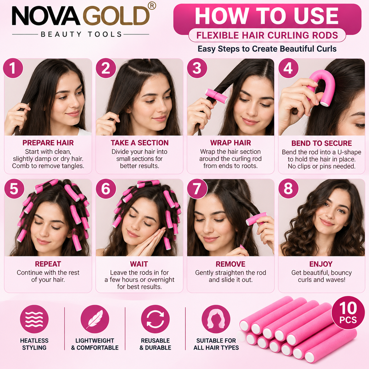 NOVA GOLD HAIR CURLING RODS 10Pc.